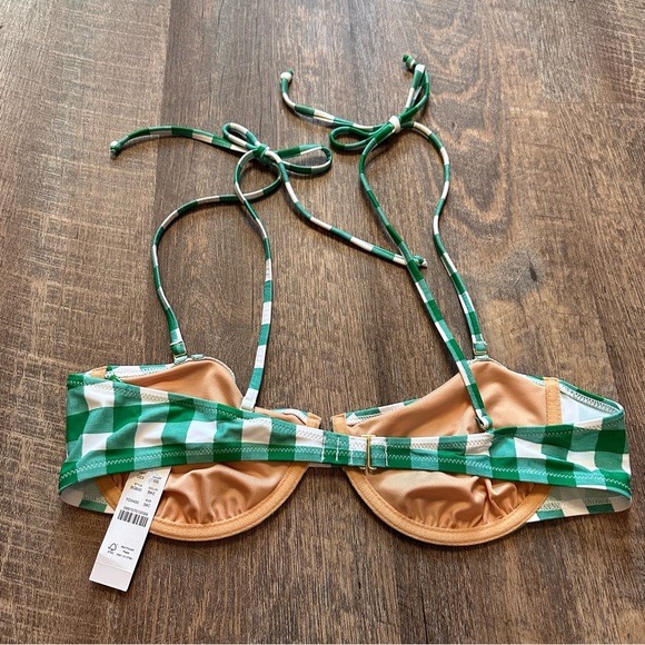 J Crew Swim J Crew Tieshoulder Underwire Bikini Top In Gingham 38c